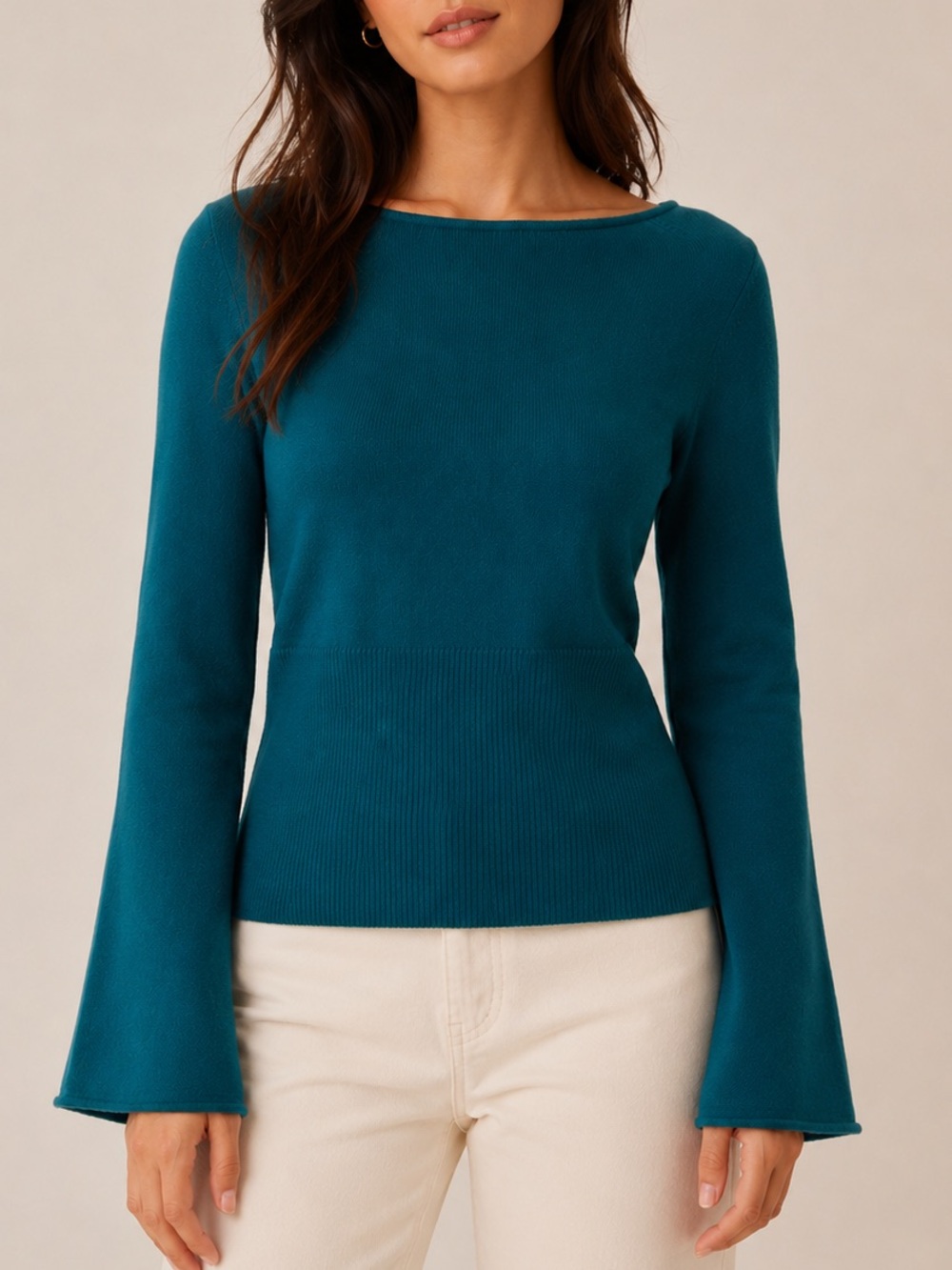 Elie Tahari Jazma Sweater Size M Forest Green Long-Sleeve Flared Elegant Tie